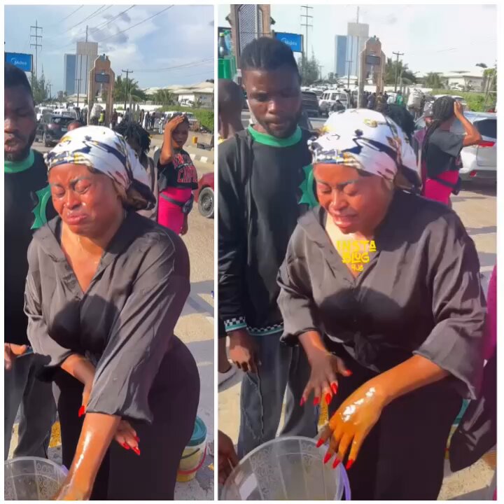 Sarah Martins Harassed By Lagos Task Force For Cooking On The Street In Lekki