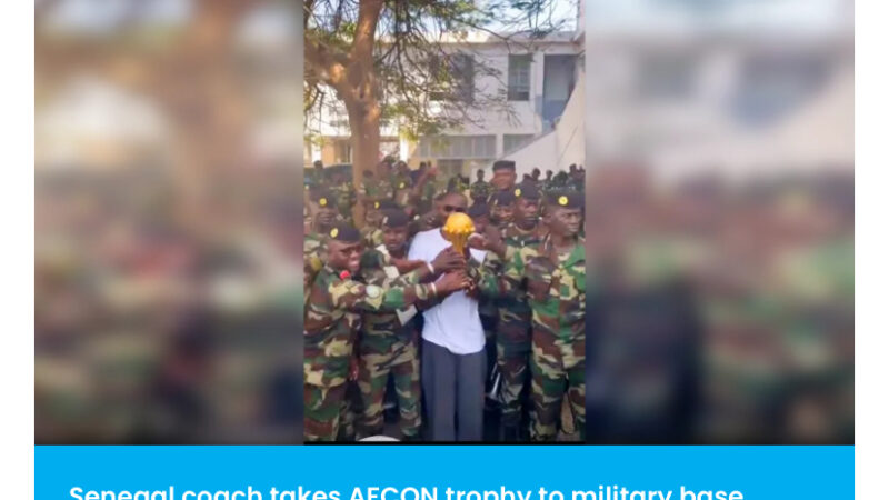 Senegal Coach Takes AFCON Trophy To Military Base